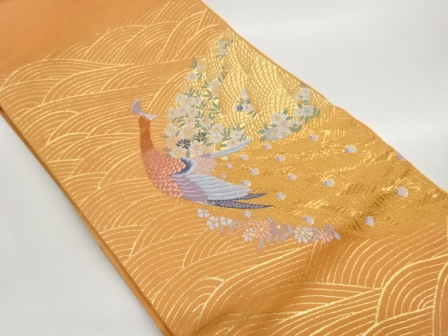 JAPANESE NAGOYA OBI / GOLD FOIL / WOVEN FLOWERS